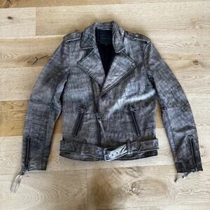Preach Belted Leather Moto Jacket in Gray